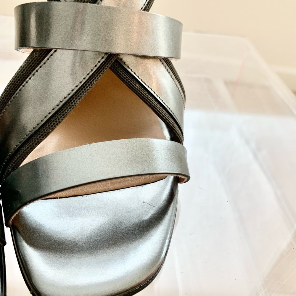 🩶 Gunmetal Strappy Block Heeled Sandals High Heels 7 - Picture 5 of 10